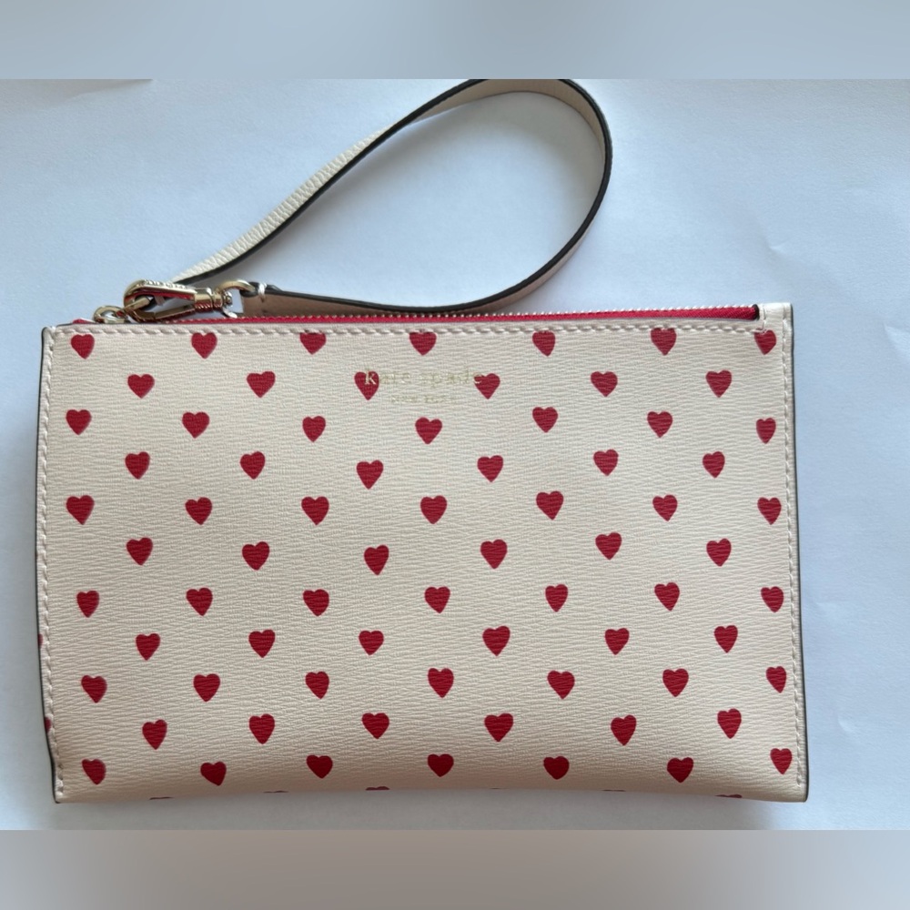 Kate Spade Hearts Print Wristlet Keyring Milk Glass Rare Valentine’s Day New
